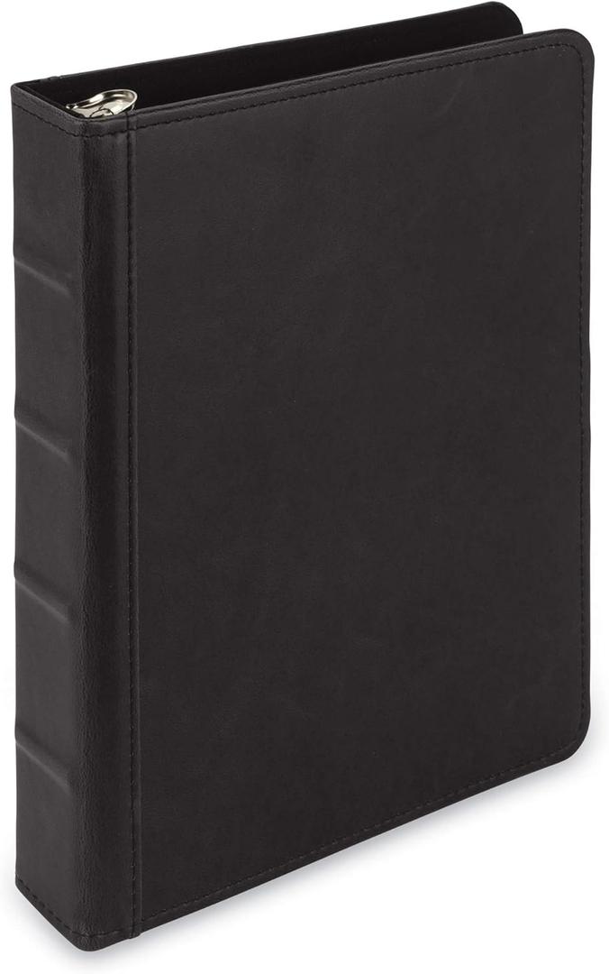 Samsill Vintage Leather Mini 3 Ring Binder 1 Inch Round Ring (Holds 200 Sheets), 5.5 x 8.5 Inch Documents, Professional Organizer, Planner, Notebook, Black