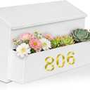 Ydocabinit Wall Mount Mailbox, Large Capacity for House, Outside, with 3 Sets of 0-9 Number Stickers & Flower Planter, Galvanized Steel Rust-Proof Metal Post Drop Box, 15.74"9.84"6.41" White