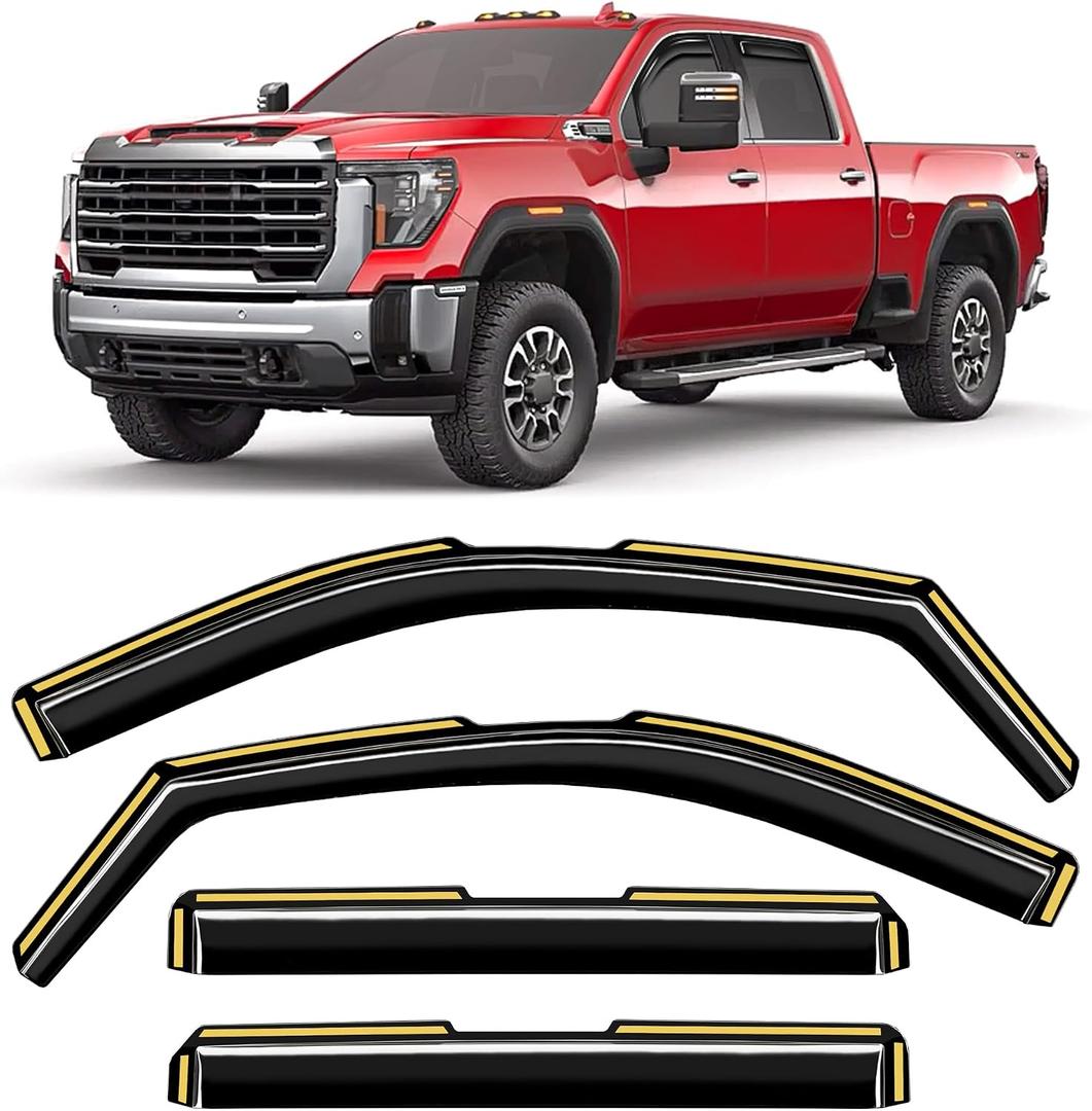 in-Channel Window Rain Guards Fit for Chevy Silverado & GMC Sierra 2500HD/3500HD 2020-2026 Crew Cab Extra Durable Window Deflectors Window Visor Vent Visors Shades Exterior Truck Accessories