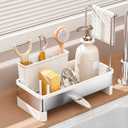 Sponge Holder for Kitchen Sink, Sink Caddy Organizer with Removable Brush Holder, Kitchen Countertop Soap Dispenser Storage with Detachable Towel Rack, White