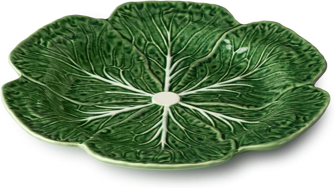 Le Jardin Cabbage 3D 13" ROUND PLATTER – Sculpted Green Stoneware Leaf Platter – Heirloom-Inspired Serveware for Spring & Summer Seasonal Dining and Entertaining, Large