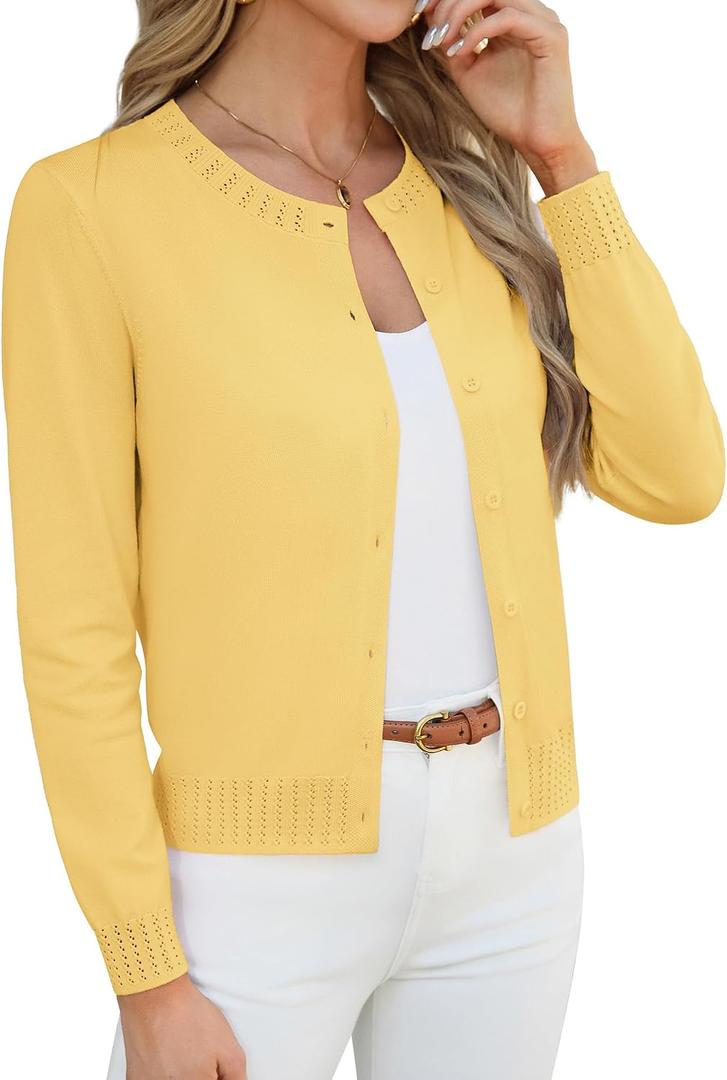 GRACE KARIN Womens Cropped Cardigan Sweaters Trendy Lightweight Shrugs Button Up Long Sleeve Knit Tops M
