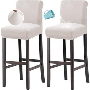 H.VERSAILTEX 100% Waterproof Bar Stool Cover Stretch Counter Stool Pub Chair Slipcover for Dining Room Removable Soft Thick Solid Fleece Fabric Bar Stool Slipcovers Set of 2, Ivory