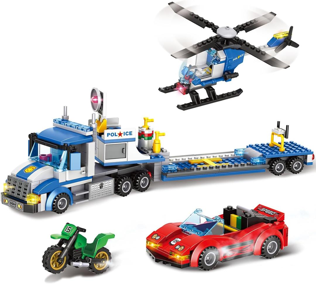 City Police Truck and Trailer Building Toy, Compatible with Lego, 469 Pcs Fun Educational STEM Learning Block Set, Gift for Boys & Girls Age 6-12 Years Old