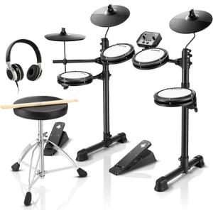 Donner DED-80 Electronic Drum Set with 4 Quiet Mesh Pads, 180+ Sounds, 2 Pedals, Throne, Headphones, Sticks, and Melodics Lessons (Black)