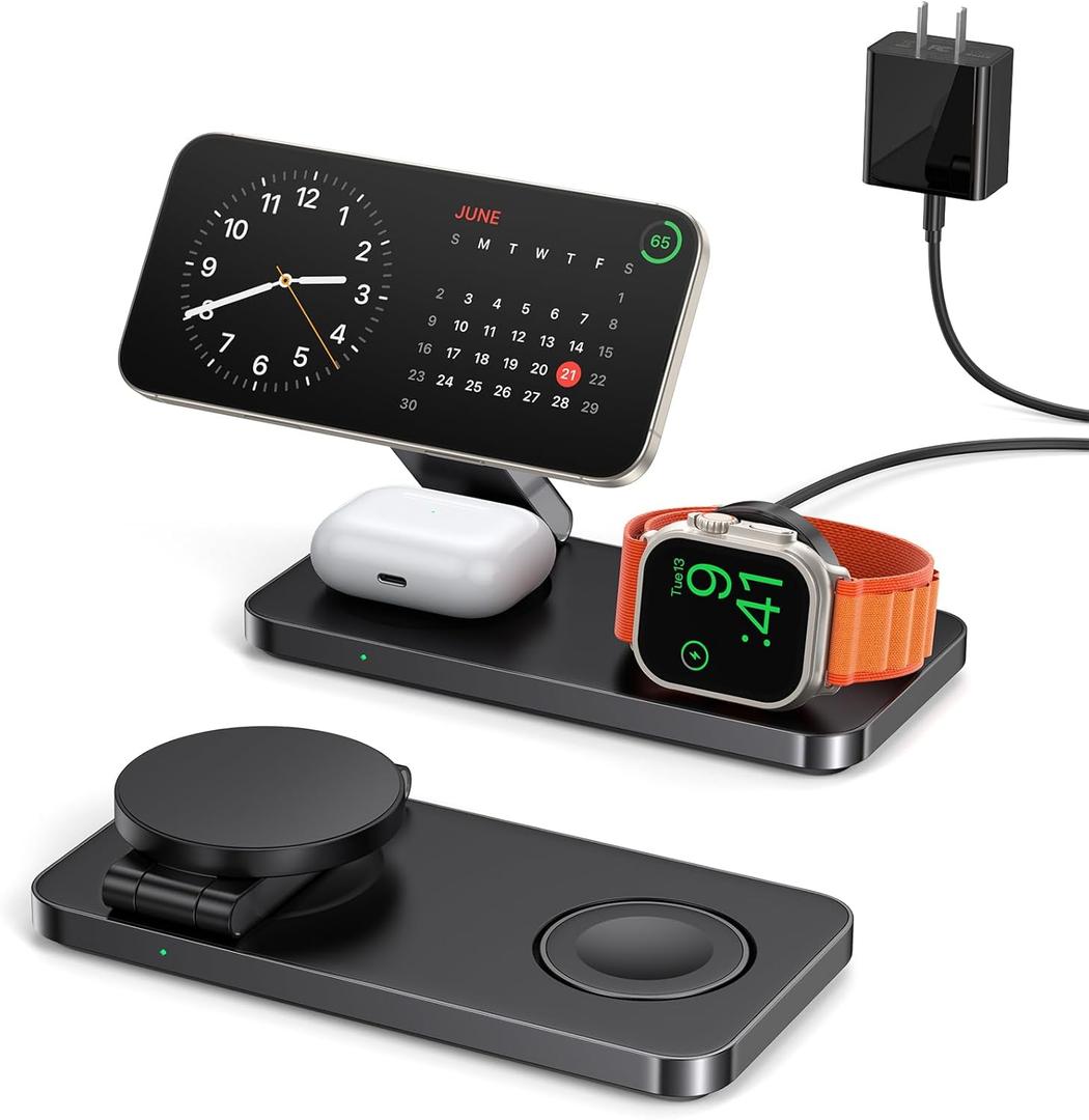 3 in 1 Charging Station for Apple/iPhone Apple Watch Charging Station/Magsafe with Wireless Charger Stand/iPhone Watch Charger Station/Wireless Charger for iPhone 16/15/14/13/12, Apple Watch, AirPods (Black) 3 in 1 Charging Station for Apple/iPhone Apple Watch Charging Station/Magsafe with Wireless Charger Stand/iPhone Watch Charger Station/Wireless Charger for iPhone 16/15/14/13/12, Apple Watch, AirPods (Black)