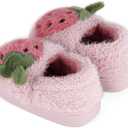 ESTAMICO Girls Cute Cartoon Slippers with Memory Foam Kids Plush Warm Winter House Shoes (Pink)