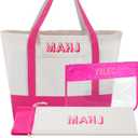 3 Pcs Empty Mahjong Canvas Bag Gift Embroidered American Mahjong Set Incl Tiles Bag and Racks & Pushers Drawstring Bags(Pink)