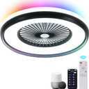 24" Low Profile Ceiling Fan with RGB Lights, Bladeless Ceiling Fan with Remote/APP/Voice Control, 6 Speeds Flush Mount Smart Ceiling Fan for Kids Bedroom/Kitchen/Dining Room