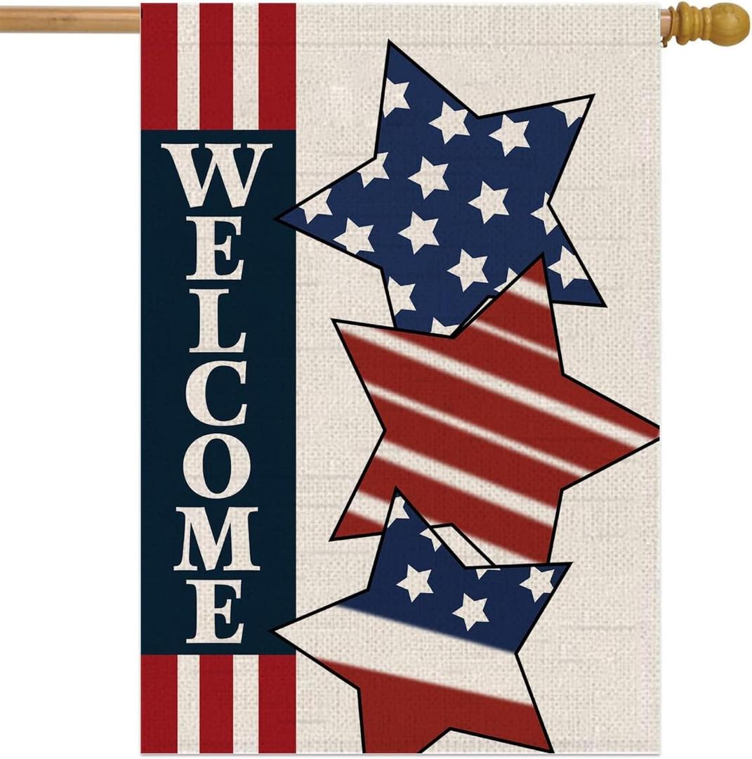 28x40 Inch Double Sided Summer Garden Flag - Seasonal Large Outdoor Yard Flags of Burlap - 4th of July Flag Freedom Independence Day Banners - Hello Summer Banner Holiday Flags Outdoor Yard Dcor