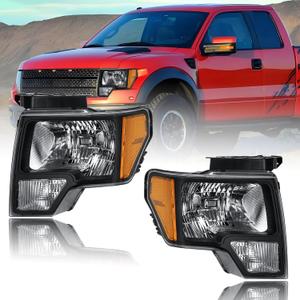 Headlights for 2009-2014 Ford F150 Pickup F-150 2010 2011 2012 2013 Amber Reflector Black Housing