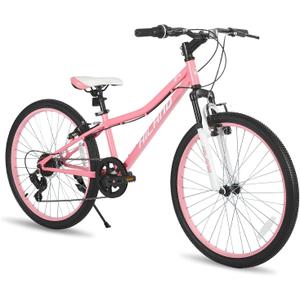 Hiland 24 Inch Mountain Bike for Kids Age 5 + Year Old, Front Suspension Fork Kids' Bicycles for Boys Girls, Pink
