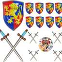 Inflatable Sword and Shield Props Set, 16 Pcs with 60 Knight Emblem Stickers for Medieval Theme Parties, Costume Events & Photo Booth Decor