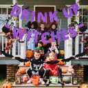 Purple Drink Up Witches Banner Halloween Bachelorette Witches Banner Witches Halloween Party Banners for Witch Bachelorette Haunted Mansion Party Decorations