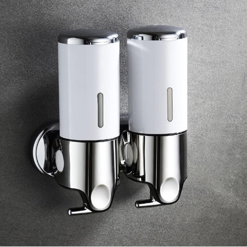 2 Chamber Wall Mounted Bathroom Shower Pump Dispenser and Organizer-Holds Shampoo, Soap, Conditioner, Shower Gel, for Bathroom Kitchen Hotel (White)