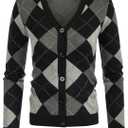 GRACE KARIN Womens Cardigan Sweater Fall Long Sleeve Argyle Sweater V Neck Button Up Cardigan Color Block Preppy Clothes XL