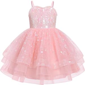 IMEKIS Toddler Kids Girls Fairy Dress Sparkle Sequins Tulle Pageant Party Birthday Princess Outfit 9-10 Years, Pink