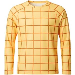 Cosplaya Yellow Checkered Squares Long Sleeve Shirt for Mens - Adult Men Women Teens Cosplay Halloween Costumes, Size XL