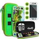 TIKOdirect Carrying Case for Switch OLED Model 2021 - Portable Travel Accessories With Soft Protective Case, Screen Protectors and 4 Thumb Grip Caps, Green