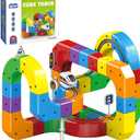 Electric Train Set, Flexible Track Fusion Train Set, DIY Race Car Track Building Kits with Train and Traffic Signs, for 4-10 Year Old Boys Girls Christmas Birthday Party Gifts (81pcs)