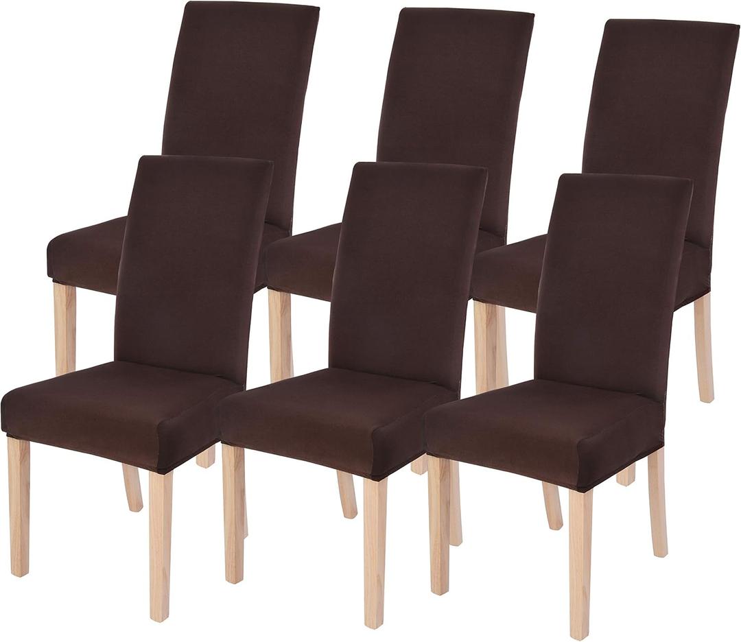SearchI Chair Covers for Dining Room Set of 6, Stretch Solid Color Kitchen Parsons Chair Covers Washable Spandex Dining Chair Slipcovers Seat Protector for Hotel, Banquet, Ceremony (Chocolate)