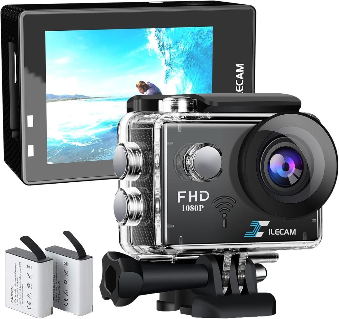 WiFi Sports Camera 4xZoom Action Camera 40m/131ft Underwater Waterproof with 2 X1050 mAh Batteries and Multi-Function