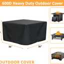 Square Fire Pit Cover 36 x 36 x 20 Inch, 600D Heavy Duty Taped Seam Waterproof Patio Friepit Cover, Windproof Drawstring & Buckle Strap, Fade & Weather Resistant Cover