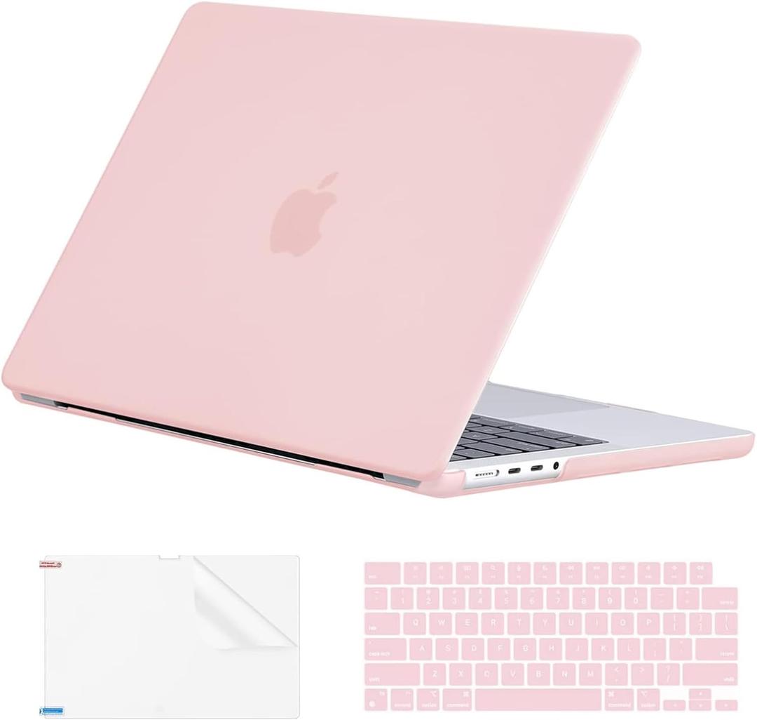 EooCoo Case Compatible with MacBook Pro 14 inch M5 2026-2021 M4 M3 M2 M1 Pro/Max Chip, Hard Shell Cases with Keyboard Cover, Screen Protector - Matte Pink
