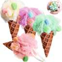  4 Pieces Kids Loofah Ice Cream Cone Bath Sponge Kids Bath Shower Sponge Body Scrubber Exfoliating Loofah for Spa Shower 