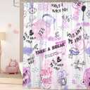 Abstract Pink and Purple Shower Curtain for Girls, Inspirational Quotes Shower Curtain Set for Bathroom, Fashion Women Fabric Shower Curtain Restroom Bathtub Decor Accessories with Hooks 72X 72 inch