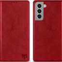 ZZXX for Samsung Galaxy S21 Wallet Case with [RFID Blocking] Card Slot Stand Strong Magnetic Leather Flip Fold Protective Phone Case for Samsung Galaxy S21 Case Wallet(Red-6.2 inch)