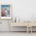 2 x Natural Oak Tropical Island Frame Wall Art, 12x16inch White and Blue Architectural Pink Flower Canvas Wall Printed Matter, Classic City Landmark Wall Decoration Office Bedroom Living Room