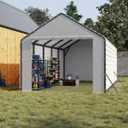 13ft Wide Heavy Duty PE Carport Waterproof Outdoor Garage Shelter for Car, Truck, Boat with Removable Sidewalls, Grey