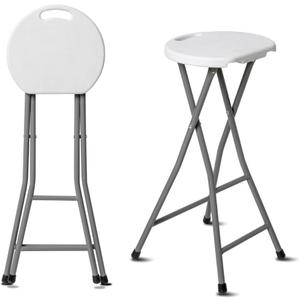 30 Inch Tall Folding Stool Chair | Heavy Duty Plastic Stool Chair | Portable Foldable Bar Height Stools with Handle for Indoor & Outdoor | Bar Stools with Footrest | 300lbs Capacity | White (1)