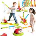 4 in 1 Musical Jump, Toss Ring Game, Baseball Toys and Stomping Launch Rocket Launcher for Kids Toys & Games with Remote, Indoor Outdoor Toys for Kids Ages 4-8 3-5 Baseball Party Favors Birthday Gift