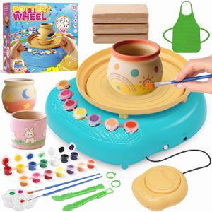 TingingYuli Pottery Wheel for Kids,Complete Pottery Kit and Tools for Beginners,Arts and Crafts Toys for Kids Ages 8-12,Art Supplies Birthday Gifts for Boy Girl Age 6 7 8 9 10 11 12 (Yellow/Cyan)