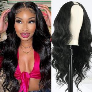 V Part Wig Body Wave Synthetic Wigs for Women 24inch Black Hair V Part Wigs Upgrade U Parts Wig Glueless Full Head Clip in Half WIG for Black Women V Shape No Leave Out Thin Hair