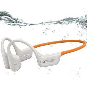 Full-Coverage Liquid Silicone Swimming Headphones, IP68 Waterproof Underwater Headphones, Bluetooth 6.0&MP3 with 32GB Memory Card, Soft/Skin-Comfortable Open Ear Bone Conduction Swim Earbuds(Orange)