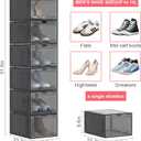 Shoe Box,Set of 6,Stackable Plastic Clear Shoe Box Organizer with Magnetic Door,Shoe Storage Box Thicken Sturdy,Easy Assembly,Fit up to US Size(Front opening door, Black)