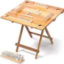 Folding Wooden Domino Table with 4 Tile Racks and Cup Holders, 30.7 x 30.7 x 27.6 inches