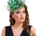 Fascinators Hats Women Pillbox Hat Feathers Derby Headband Wedding Headwear Tea Party Hair Clip 20s 50s Top Hat (Green)