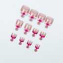 Square Toe Press On Nails, Pink Glitter French Tip Glossy Fake Toenails 24Pcs