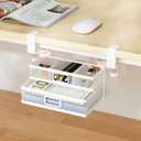 Sliding Under Desk Drawer Organizer No Drilling 2 Drawers Slide Out Desktop Or Under Table Storage Metal Clamp On Desk Drawer Attachment Anti-Slip Desktop Organizer for Home & Office, White