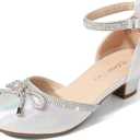 DREAM PAIRS Girls Dress Shoes Closed Toe Low Heels Ankle Strap Pumps for Toddler Little Big Kid Flower Party Wedding Princess (Silver), Size 13