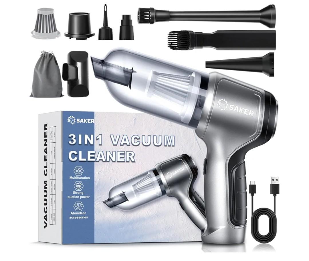 Saker Handheld Vacuum Cleaner Car Wireless Mini Vacuum Cleaner 3 in 1 Multifunctional Brushless Motor 12000PA,Portable Handheld Car Vacuum Cleaner for Keyboard Cleaning, Outdoor and Home