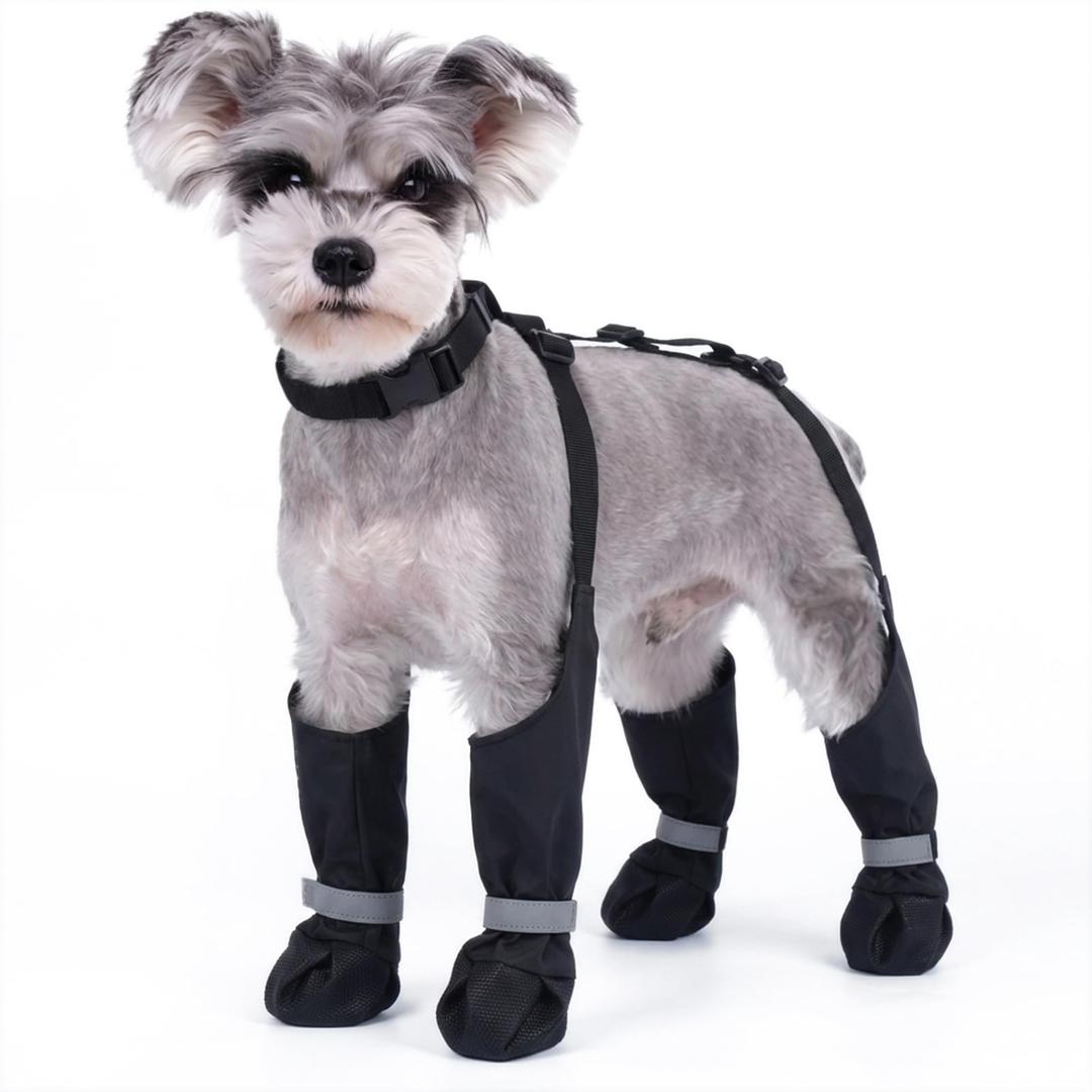 Dog Suspender Boots, Anti-Slip & Fall Waterproof Dog Shoes Leggings, Dog Paw Protector for Small Medium Dogs, Adjustable Dog Boots Pet Shoes for Outdoor Walking,  L, Black
