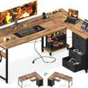 ODK 61'' L Shaped Desk with 4 Drawers, Reversible Corner Desk with Storage, Gaming Table with Power Outlets, USB Ports, PC Case Shelf, Computer Desk for Home Office, Study, Easy Assembly, Vintage