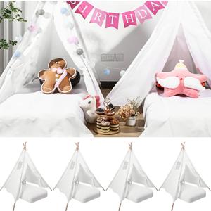 Syhood 4 Pack Kids Inflatable Bed Teepee Tent Set, Includes 4 Portable Air Mattresses, Foldable Tents, and White Flat Sheets