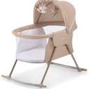 Kinderkraft LOVI Travel Bassinet for Baby, Portable Folding Baby Bed with Built-in Mosquito net, Adjustable Hood and an Additional Cradle Function, Beige