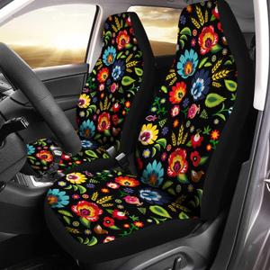 Bulopur Black Boho Floral Car Seat Covers Front Seats Only for Women Men Seat Covers w/Organizer Pocket for Cars SUV Truck Sedan